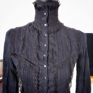 Victorian-inspired high neck lace button down top